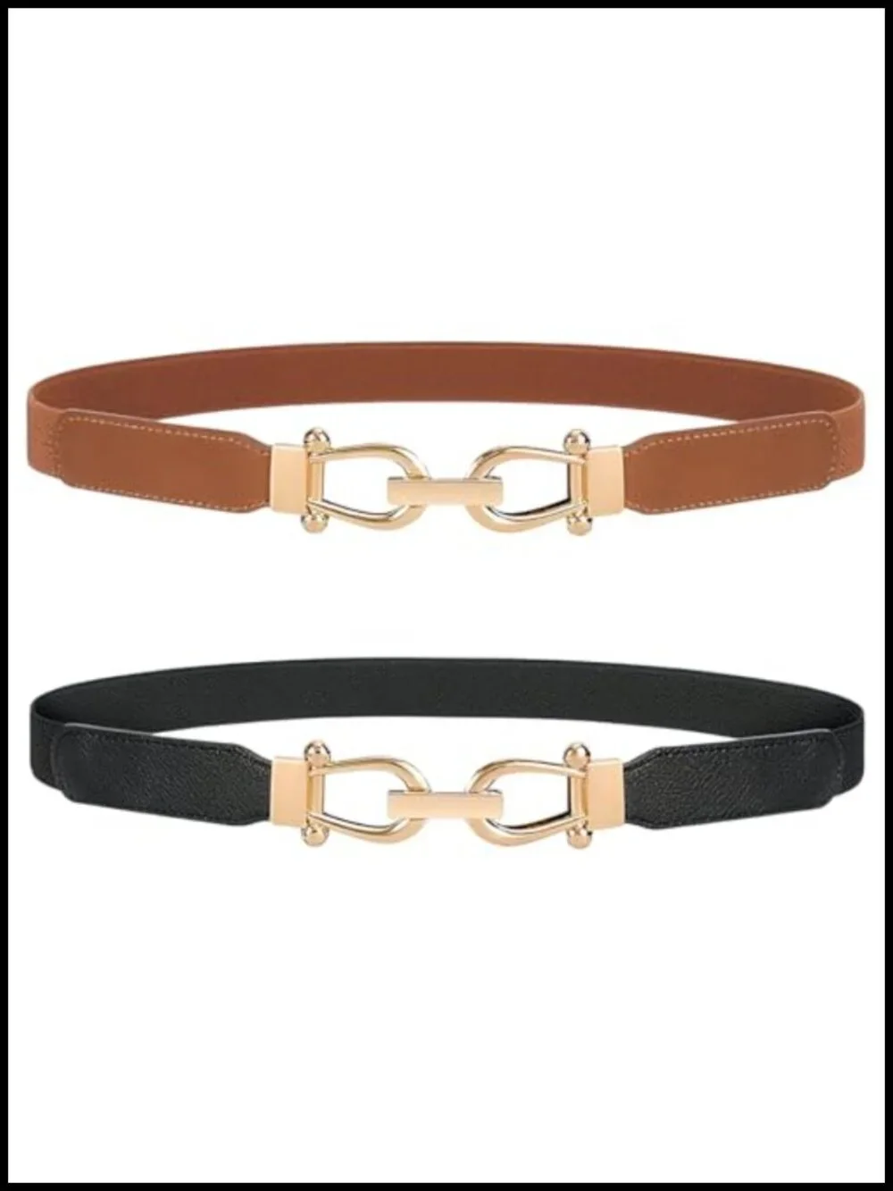 Vintage Stretchy Waist Belt with Gold Interlocking Buckle